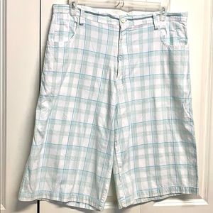 Jafari White Blue Plaid 5 Pocket Cotton Bermuda Shorts Mens Size 39 x 14